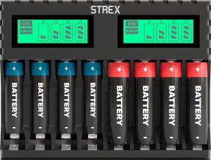 Strex Batterij Oplader 8x AA/AAA batterijlader
