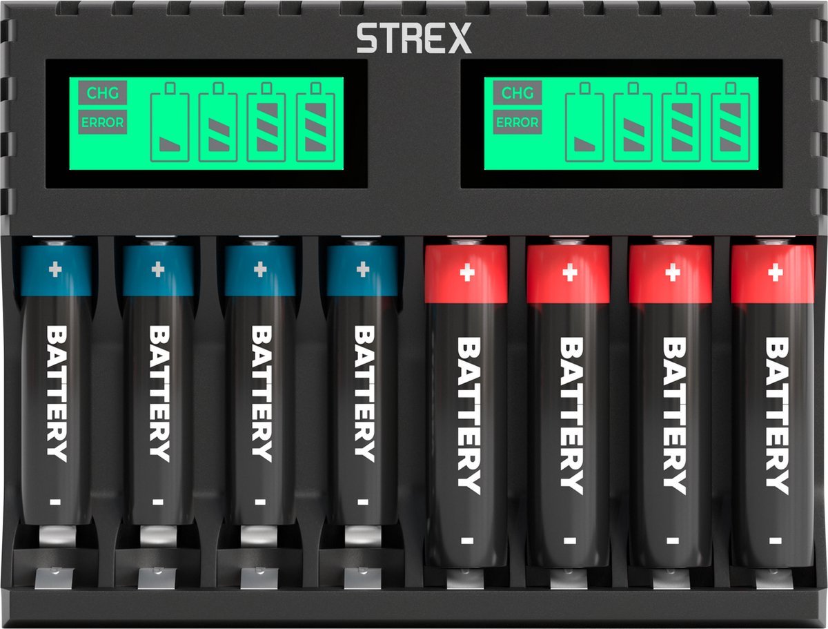 Strex Batterij Oplader 8x AA/AAA batterijlader