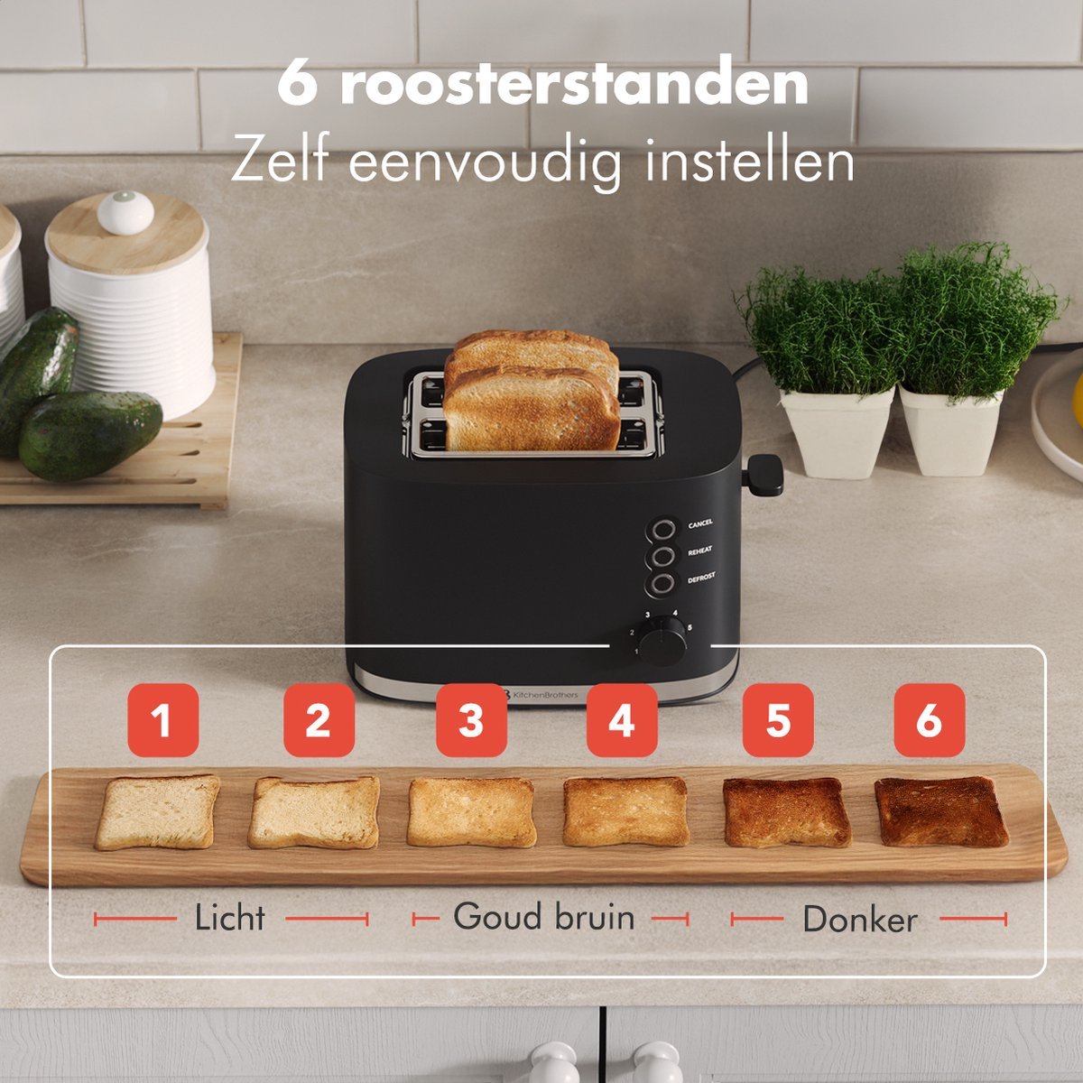 KitchenBrothers Toaster 2 Slice Basic broodrooster