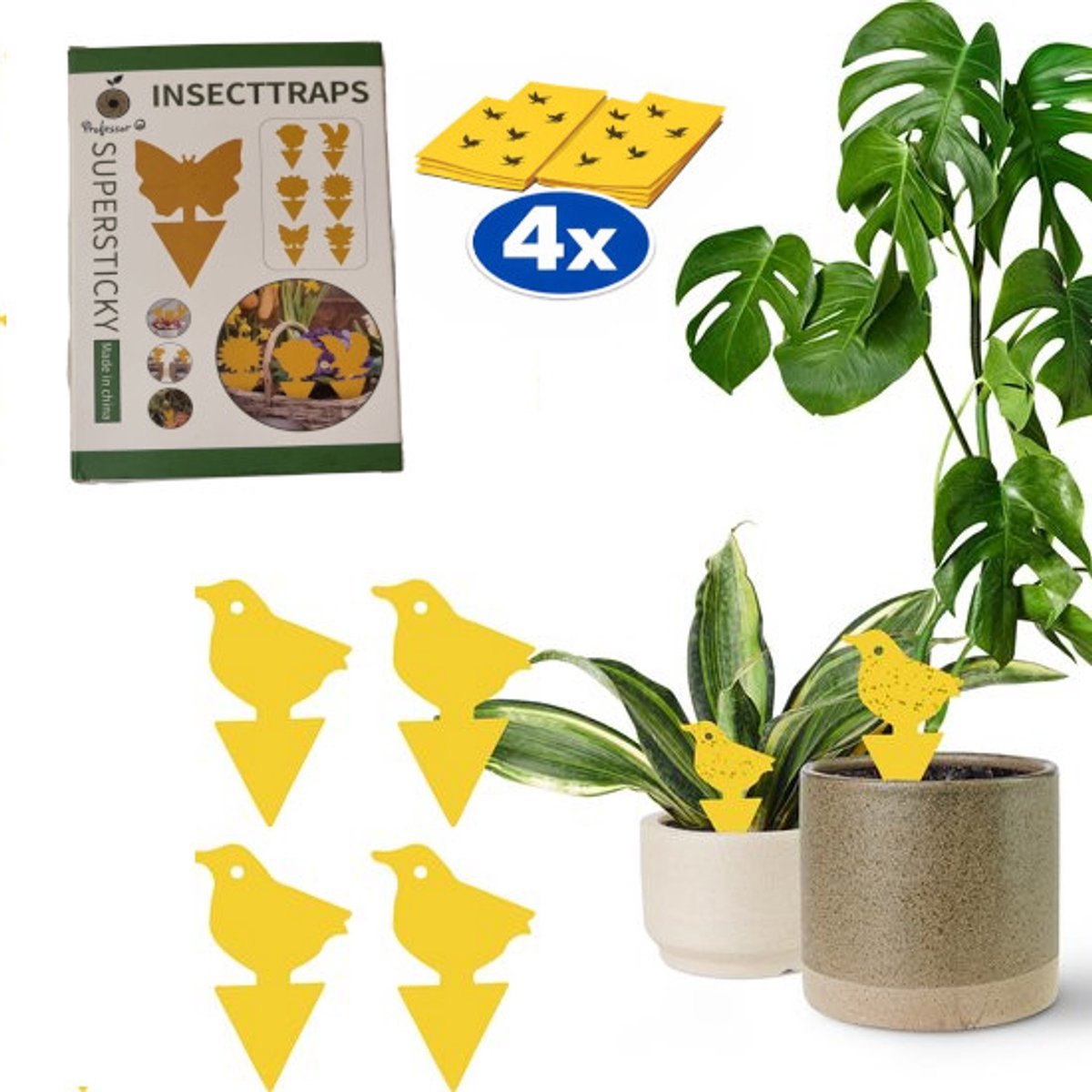 Professor Q Vogelvorm 4 stuks fruitvliegjes-vanger